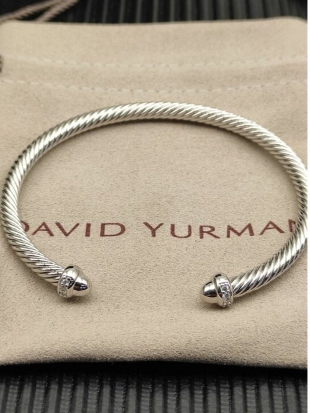 Authentic David Yurman Sterling Silver 4mm Round-End Diamond Bracelet